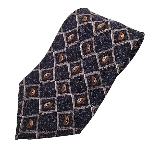Brandini Silk Necktie, Dark Gray Abstract Pattern - Like New - Picture 1 of 4